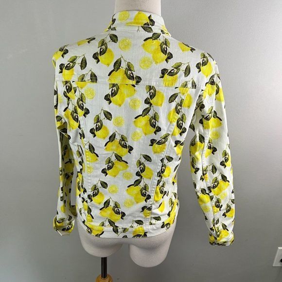 NWOT L'AGENCE Yellow Celine Lemon Print Stretch Cotton Trucker Jacket (S) - Picture 9 of 13